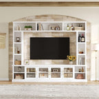 Merax 95" Entertainment Center for TVs up to 80", All-in-One TV Stand with Bookshelves & Storage Cabinets & Tempered Glass Doors & Adjustable Shelves, Modern Living Room Wall Unit Media Console, White