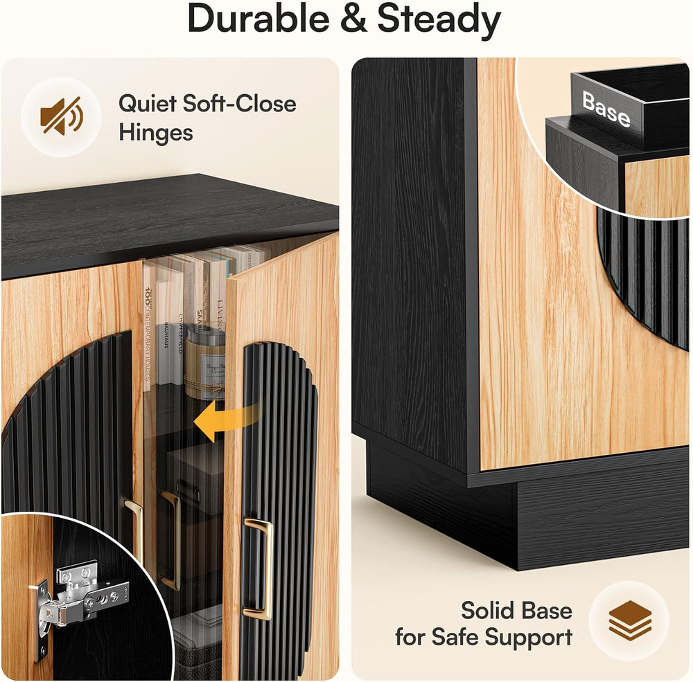 29" Fluted Modular Buffet Cabinet with Arched Doors & Gold Handles, ...