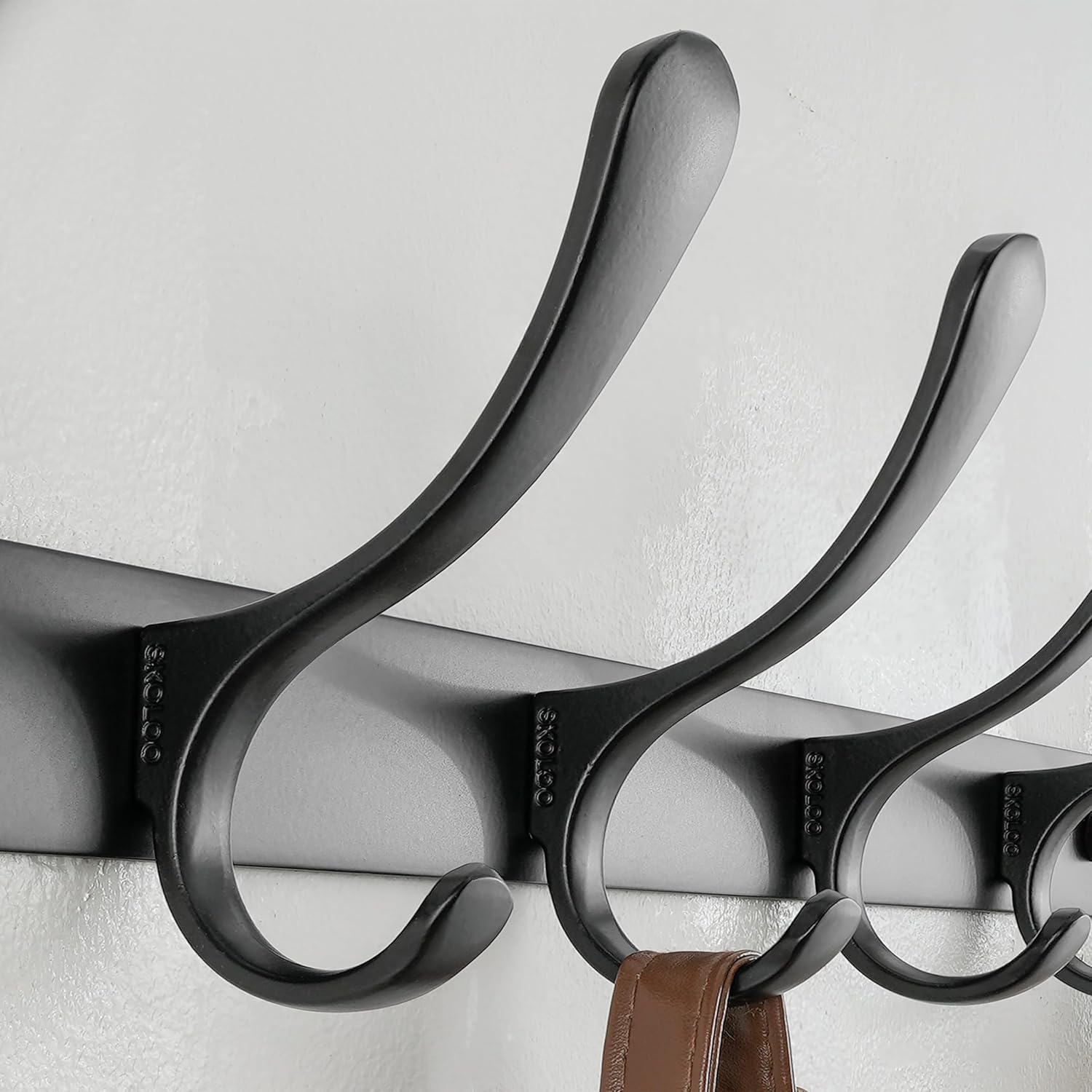 SKOLOO Coat Rack Wall Mounted - 10 Hooks, Pack of 2, Heavy Duty, Stainless Steel, Metal Wall Hanger, Sturdy Coat Hooks for Hanging Coats, Jacket, Clothes, Hat, Black