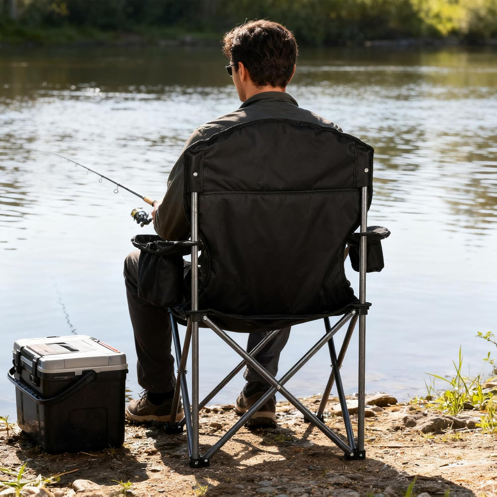 Padded Camping Chair with Sturdy Armrests, Heavy Duty Folding Chair for Adult...