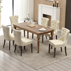 KCC Faux Leather Dining Chairs Set of 4, Upholstered High-end Tufted Dining Room Chair with Nailhead Back Ring Pull Trim Solid Wood Legs, Contemporary Nikki Collection Modern Style for Kitchen, Beige