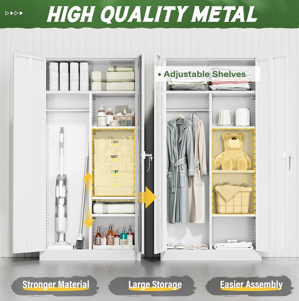 Greenvelly Metal Wardrobe Closet with Doors and Shelves,72" Armoire Ward...