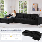 MAXYOYO 132" L Shaped Modular Sectional Sofa with Ottoman, Cloud Boneless Couch with Layered Cushion, Upholstered Sofa in a Box, Flexible Module Combination for Living Room, No Assembly, Black