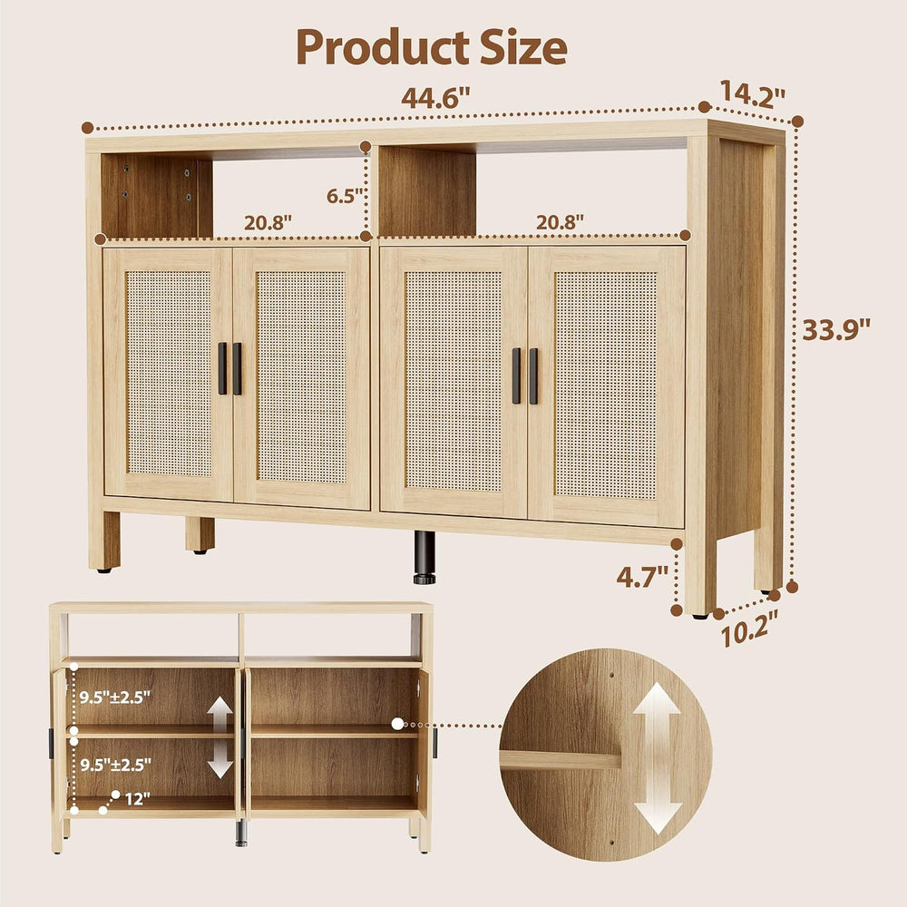 Mericonia Rattan Buffet Cabinet with Storage, Sideboard with Doors, Console T...