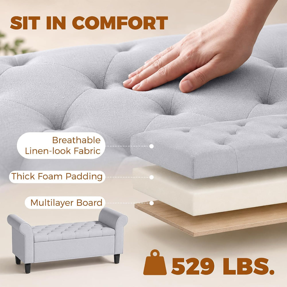HOMCOM 47" Storage Ottoman Bench, Tufted Long Ottoman with Storage Chest...
