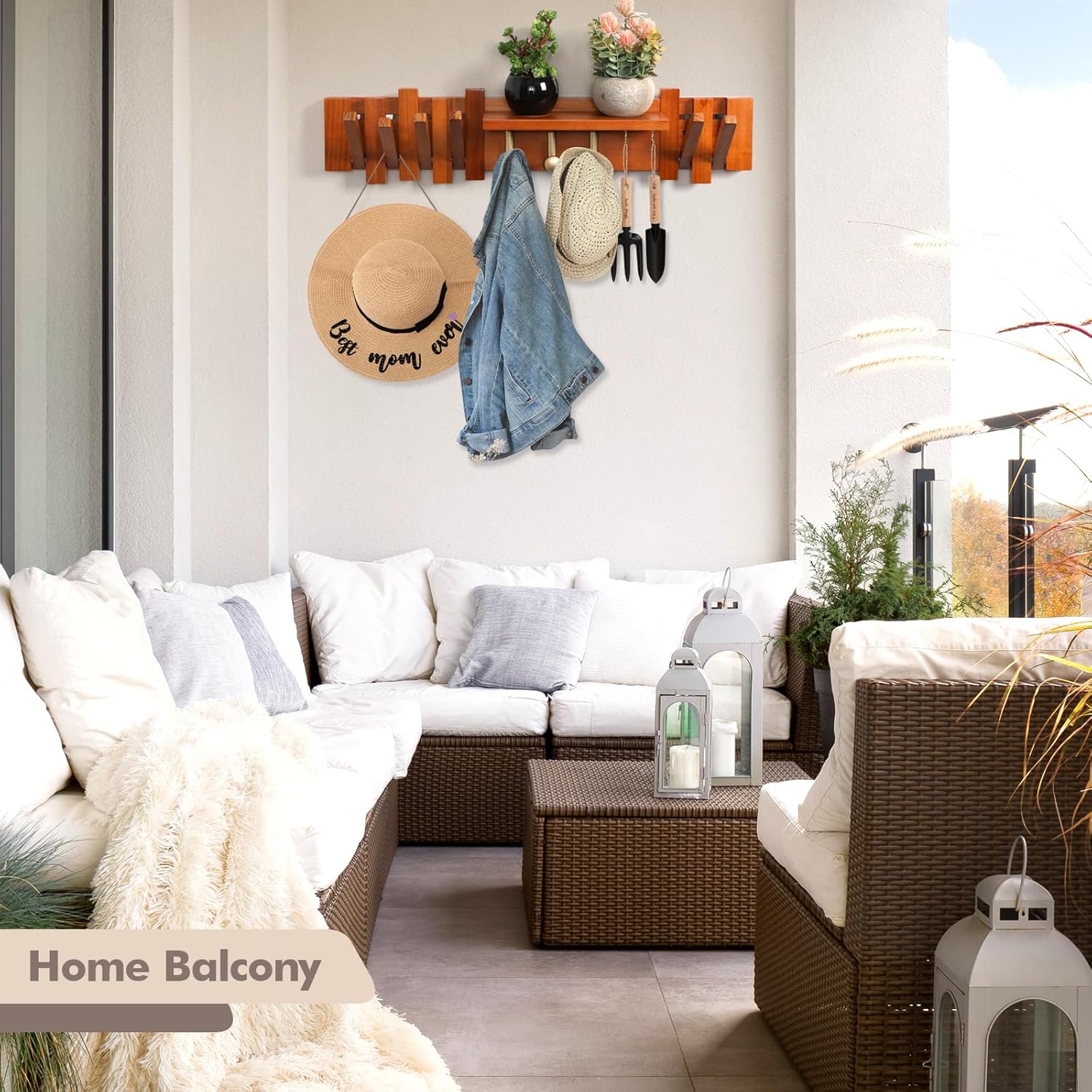 Zingoetrie Wooden Coat Rack Wall Mount Red Brown 11 Hooks Key Holder Umbrella Entryway Shelf Housewarming Holiday Gifts