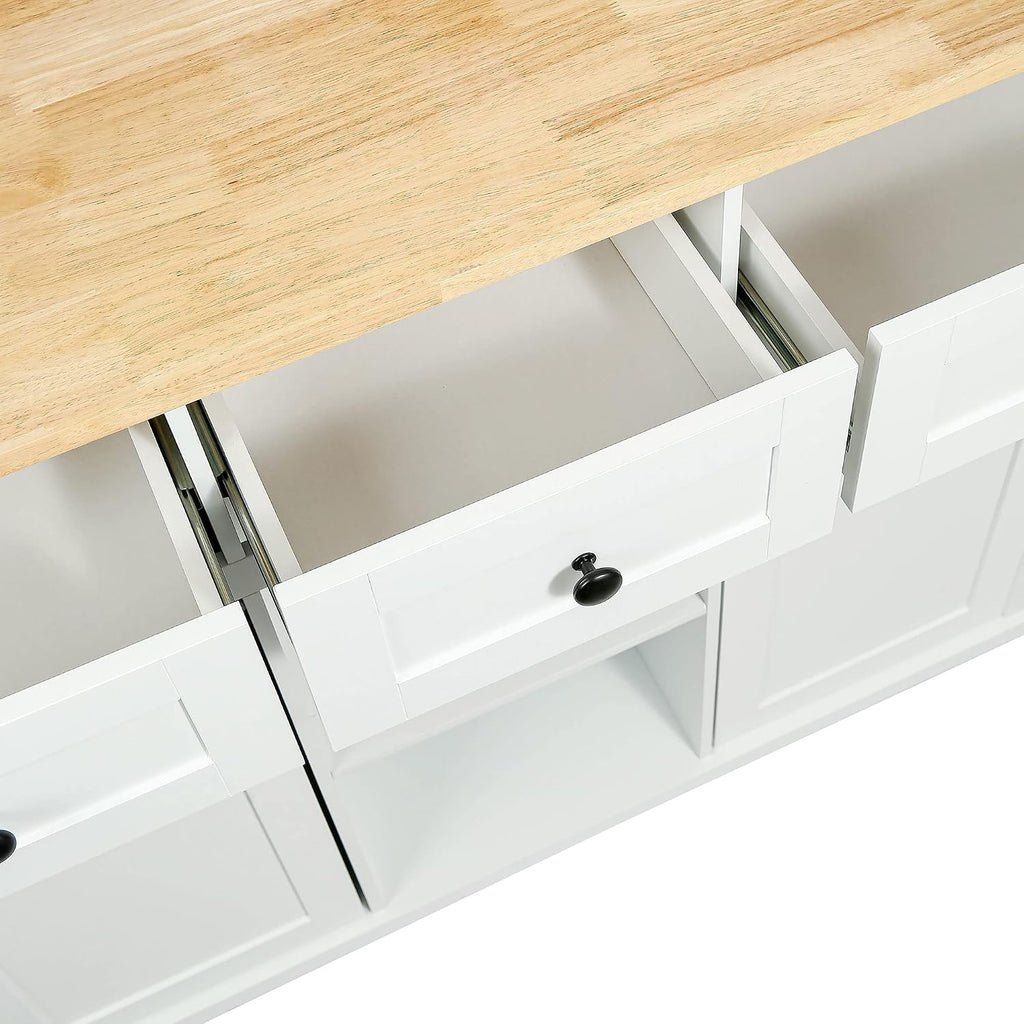 LUMISOL Rolling Kitchen Island with Drop Leaf and Storage, White | Kitchen Cart with 3 Drawers and 2 Cabinets, for Dinning Room