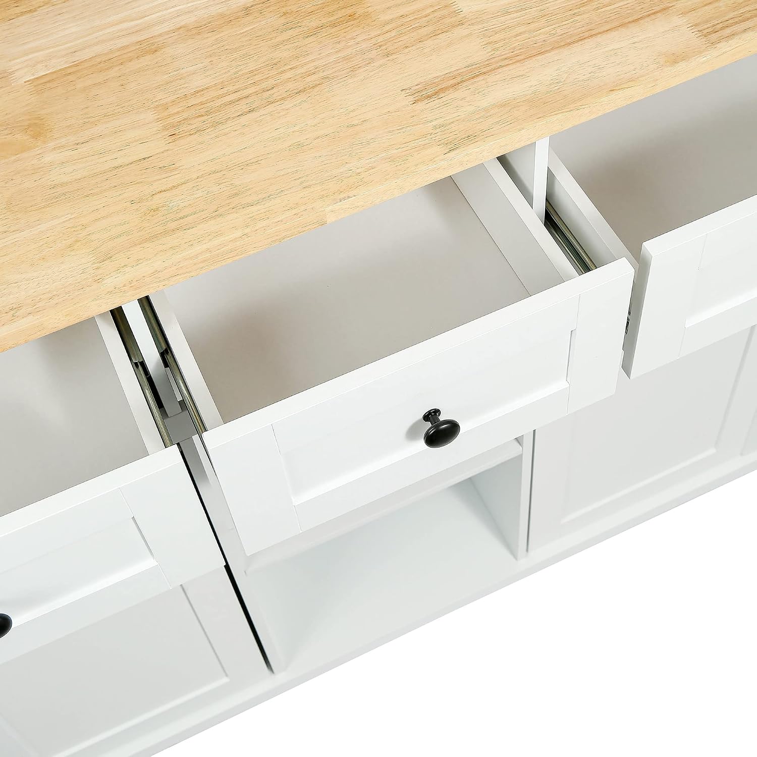 LUMISOL Rolling Kitchen Island with Drop Leaf and Storage, White | Kitchen Cart with 3 Drawers and 2 Cabinets, for Dinning Room