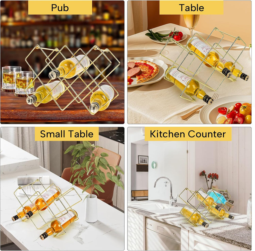 Wine Rack, Freestanding Modern Gold Metal, Wine Storage Cabinet Shelf Wine Racks Countertop for Pantry,Kitchen Wine Bottle Rack (10 Bottles)
