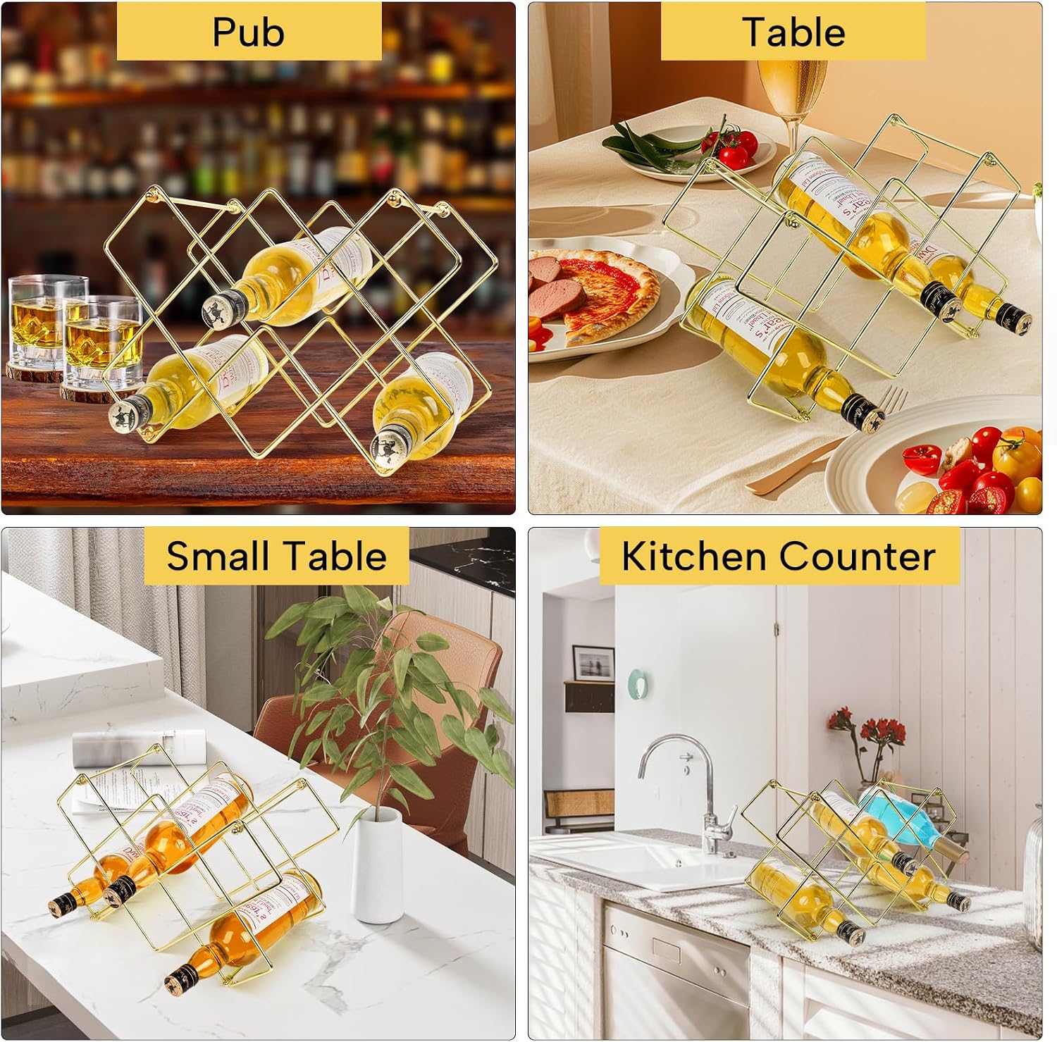 Wine Rack, Freestanding Modern Gold Metal, Wine Storage Cabinet Shelf Wine Racks Countertop for Pantry,Kitchen Wine Bottle Rack (10 Bottles)