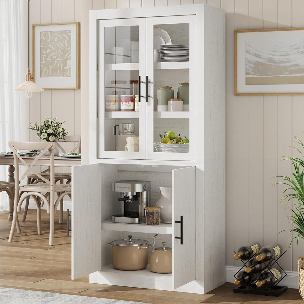 Garvee Tall Kitchen Pantry Cabinet, Farmhouse Wood Storage Cabinet with 4 Doo...