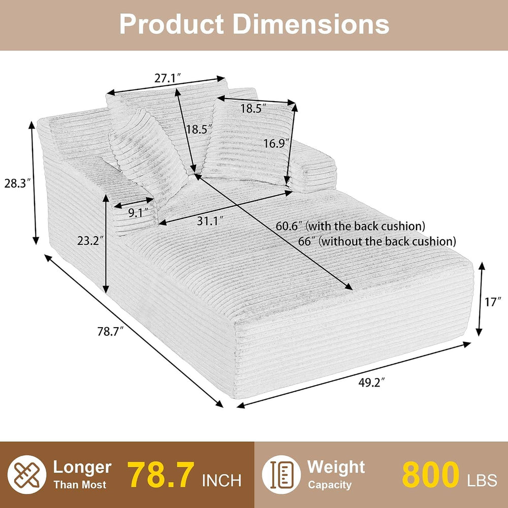 Tmsan Oversized Chaise Lounge Chair Indoor, 78.7" Extra Deep Floor Cordu...