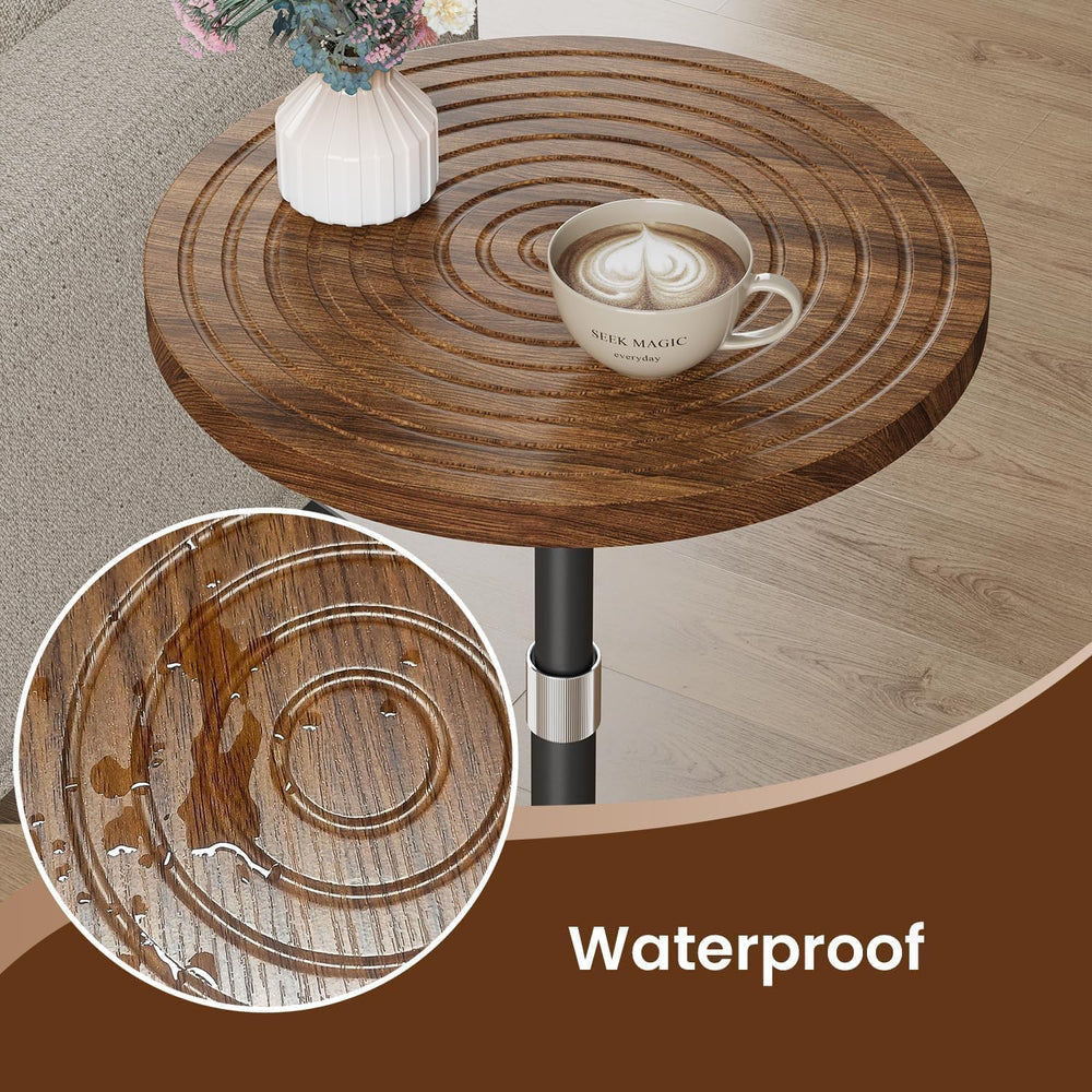 Asgolion Round Small Side Table, Adjustable-Height Drink Table | Pedestal Mar...