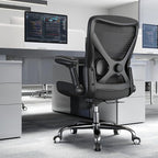 Ergonomic Office Chair-Computer PU Leather X-Shaped Desk Chair-Gaming Chair with Adjustable Flip-up Armrests Lumbar Support Mesh Executive Chair for Long Hours Office (Black)