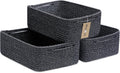 Large Shallow Organizing Baskets 15x11x5.1 Inches - Rope Woven Storage Bins for Bathroom, Shelves, Cube Closet, Mixed Black 3 Packs