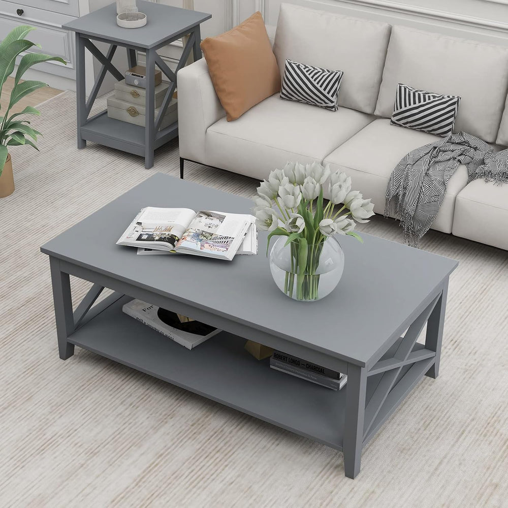 ChooChoo Coffee Table Classic X Design for Living Room, Rectangular Modern Co...