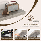 RICHFOCUS 72Inch Floating Shelves for Wall 2 Pack Shelves for Bedroom|Kitchen|Bathroom Wall Mounted Rustic Wood Floating Shelf with Invisible Brackets for Books|Storage|Decor, Grey