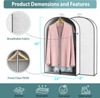 40” Garment Bags for Hanging Clothes 4” Gusseted - with Clear Window, Breathable Fabric, Metal Zipper, Suit Coat Dress Protector for Clothes Closet storage, Season Off, Moving, 3 Pack