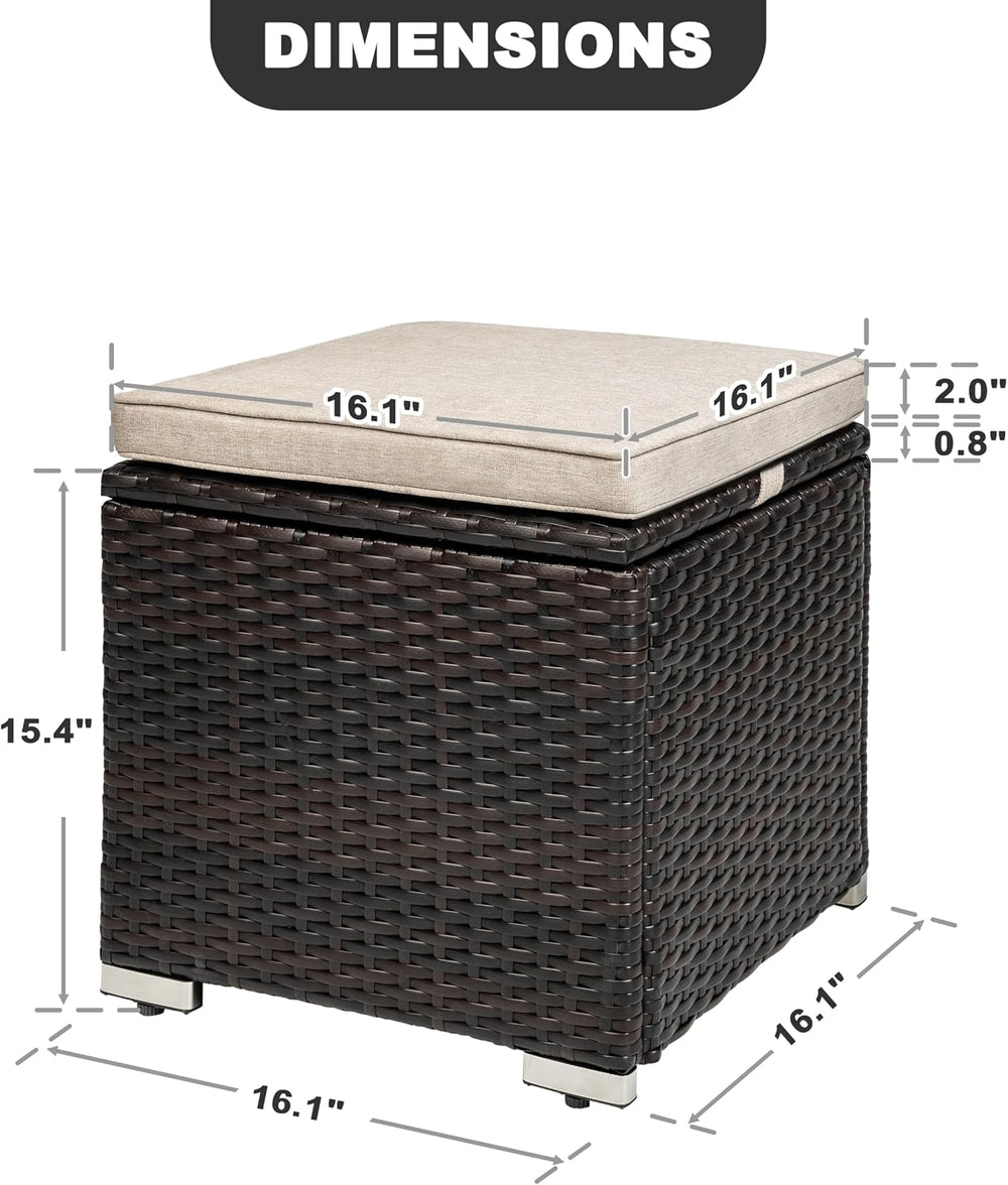 NUU GARDEN Outdoor 2 Piece Outdoor Patio Ottoman, All Weather Rattan Wicker O...