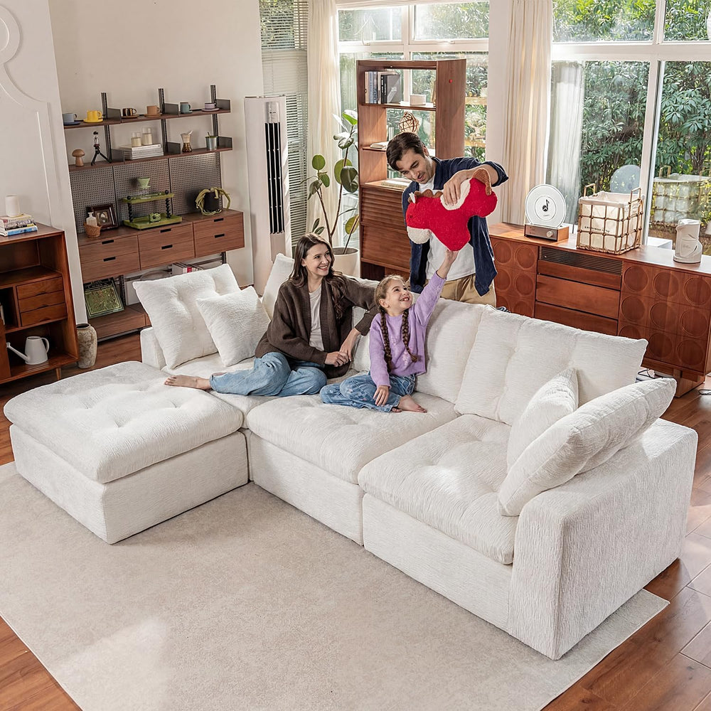 110" Oversized Cloud Sectional Couch, Modular Chenille L-Shaped Compress...