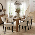 HNY Mid Century Modern Farmhouse Dining Chairs Set of 6, Linen Upholstered Accent Chair Curved Backrest Kitchen Chairs, with Black Hardwood Frame, Beige