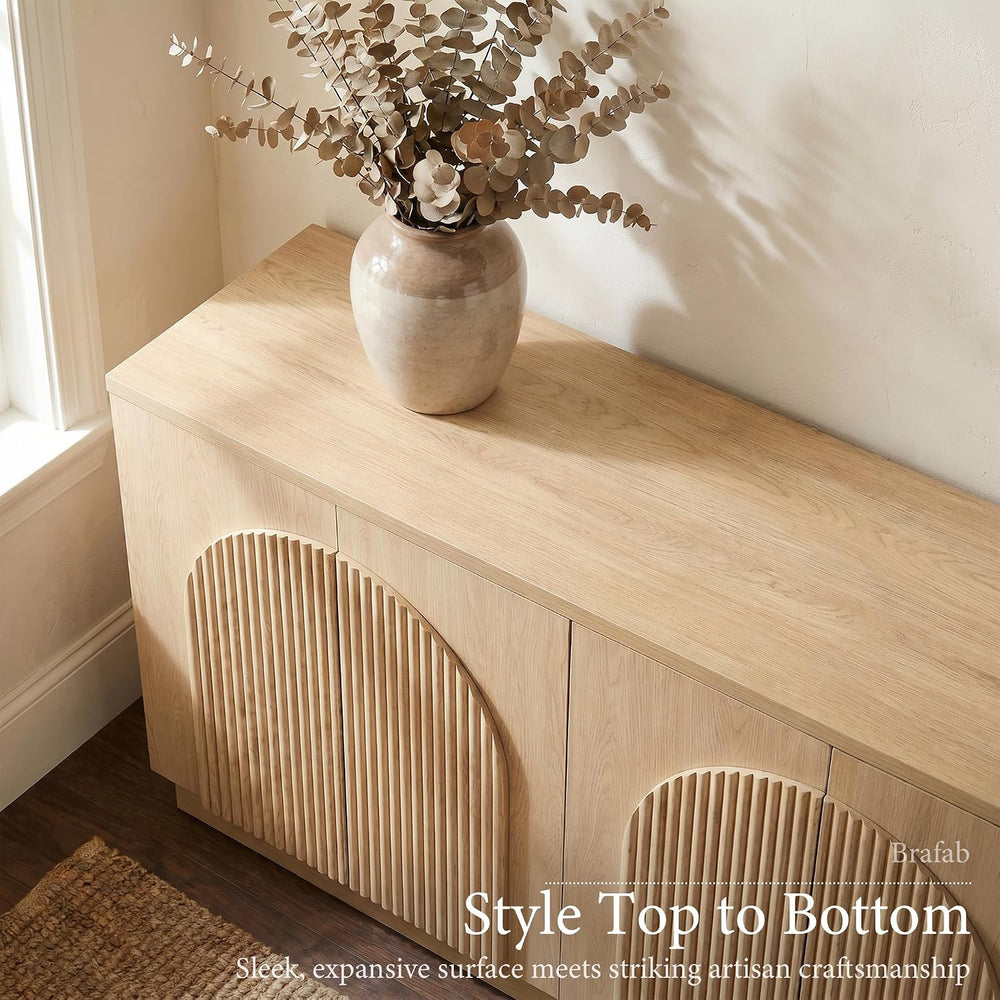 Brafab Modern 55" Fluted Wood Sideboard Buffet Cabinet with Storage/Natu...