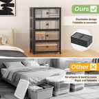 SAILUN 127Gal/508Qt Stackable Storage Bins Folding Collapsible Storage Bins with Lid, Closet Organizers and Storage Box with Door Black 28" W x 17" D x 61" H