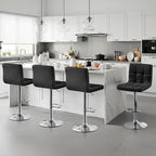 Yaheetech Bar Stools Set of 4, PU Leather Swivel Barstools, Height Adjustable Counter Chairs with Back for Bar Kitchen Island Dining Room, 300lb Capacity, Black