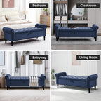 67'' End of Bed Storage Bench King Size, Storage Bench for Bedroom End of Bed, Upholstered Velvet Tufted Storage Ottoman Benches with Arms for Living Room, Entryway, Dark Blue