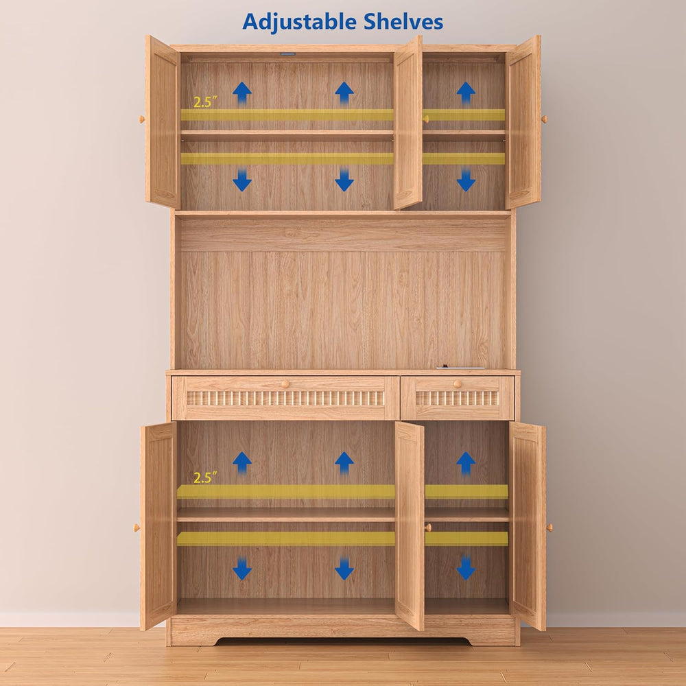 Pantry Storage Cabinet with Charging Station, Kitchen Storage with Adjustable...