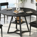 knoworld Round Dining Table for 4-6 with Storage Shelf, Kitchen & Dining Room Circle Pedestal Table, Heavy Duty Metal Frame & Wood Top