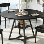 knoworld Round Dining Table for 4-6 with Storage Shelf, Kitchen & Dining Room Circle Pedestal Table, Heavy Duty Metal Frame & Wood Top