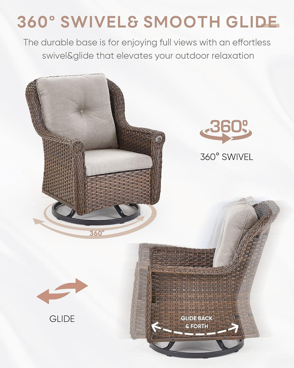 Patio Chairs Outdoor Swivel Glider - Set of 2 High Back Outside Brown Wicker ...