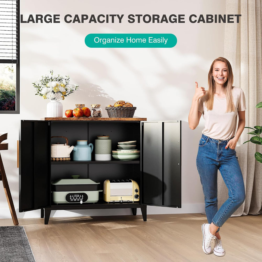 SISESOL Black Storage Cabinet with Doors and Shelves,30 inch Pantry Cabinet S...