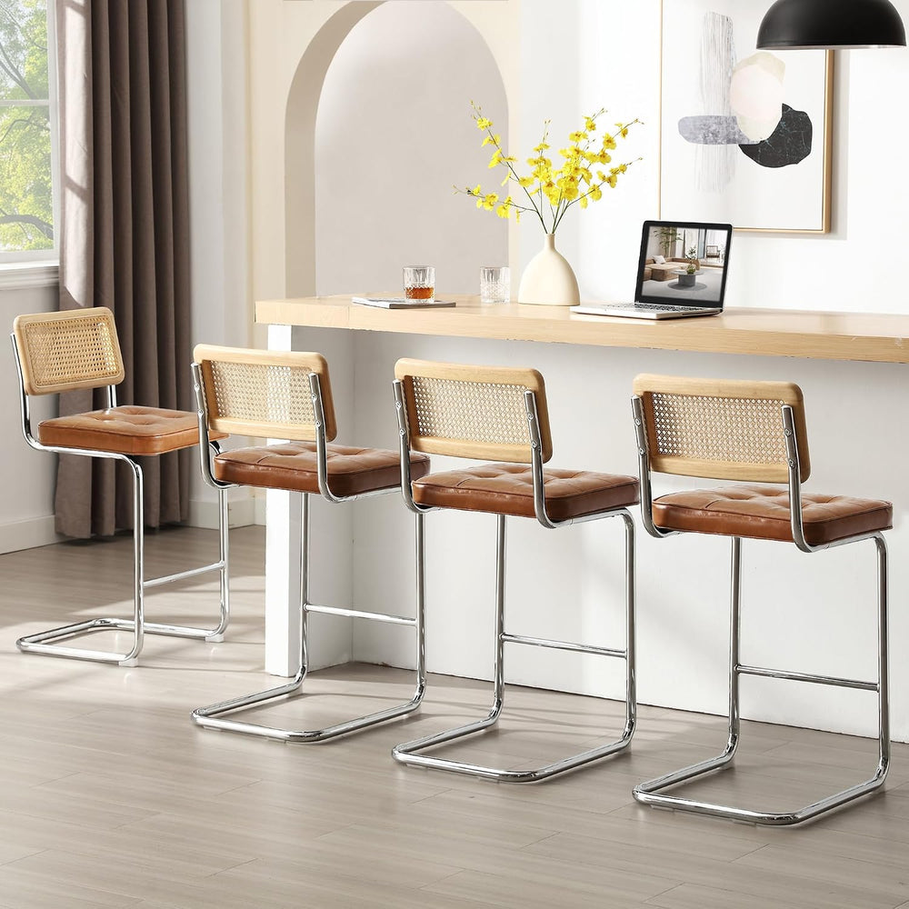 Zesthouse Natural Rattan Counter Stools Set of 2, 26" Modern Boho Barsto...