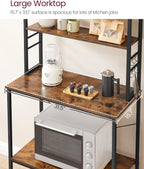 VASAGLE Coffee Bar, 31.5 Inches Baker's Rack for Kitchen with Storage, 6-Tier Kitchen Shelves with 6 Hooks, Microwave Stand, Industrial, Rustic Brown and Ink Black UKKS019B01