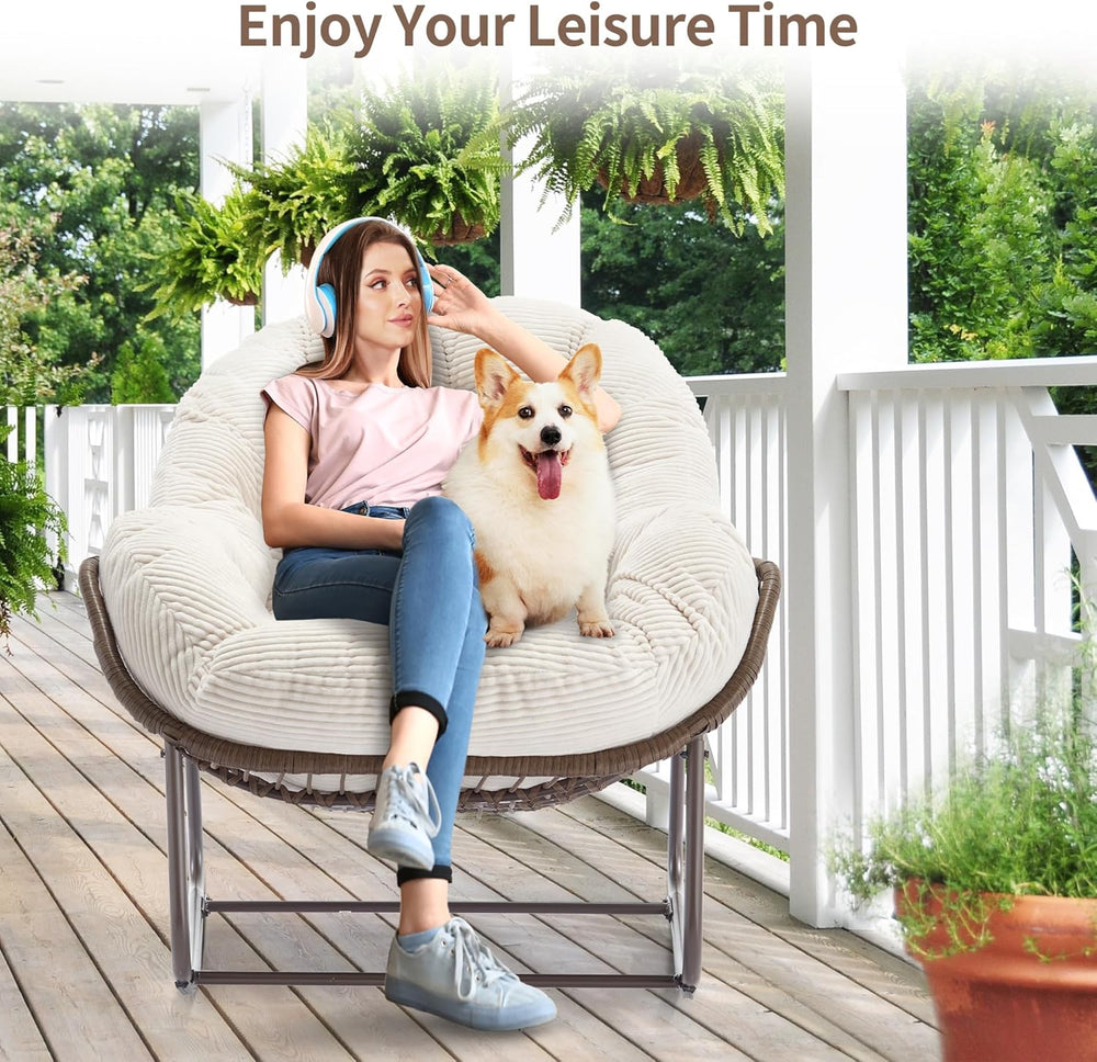 HOMEFUN Outdoor Patio Rocking Chairs, Oversized Papasan Rock Chair Indoor wit...