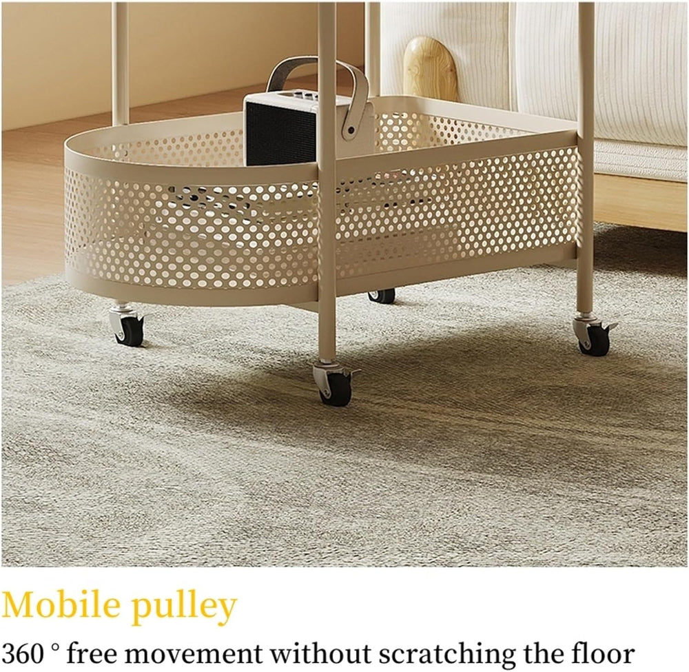 Sofa Side Table with Wheels Coffee Storage Cart Movable End Table with Storag...