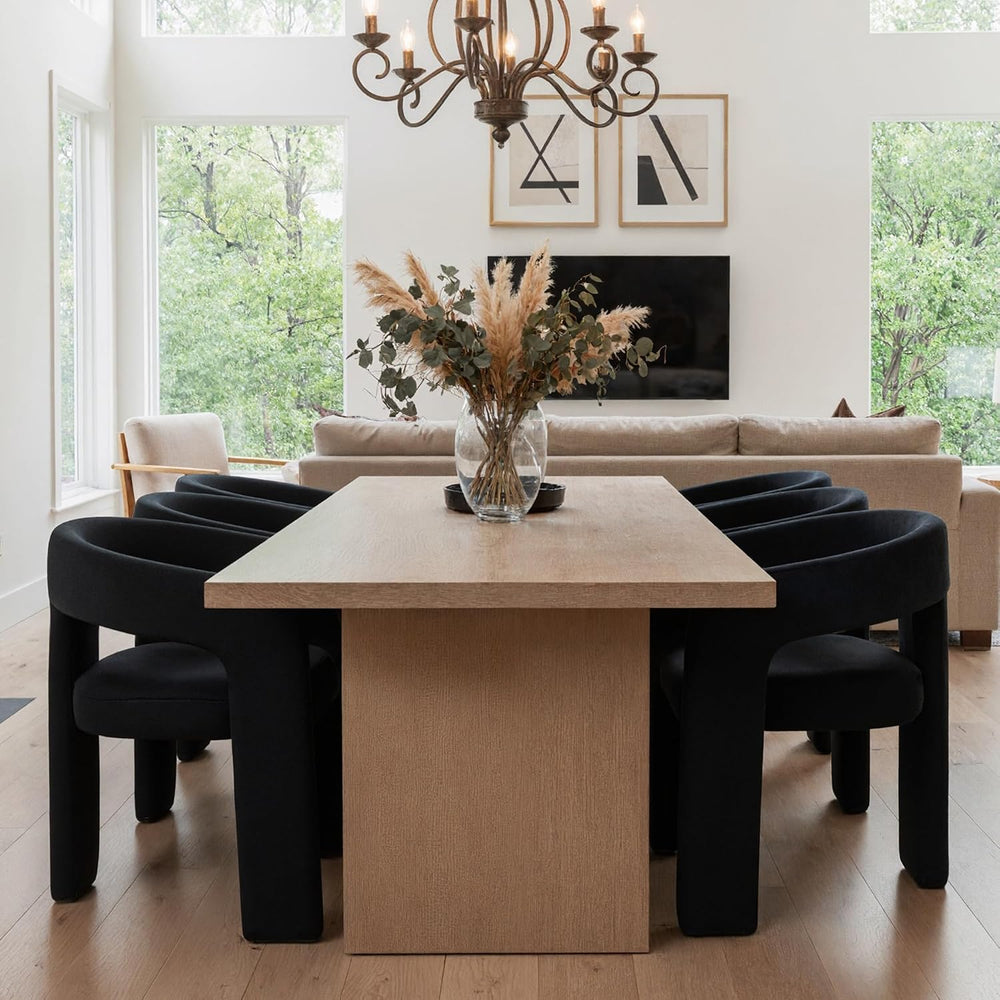 HNY Modern Velvet Barrel Dining Chairs Set of 6, Black