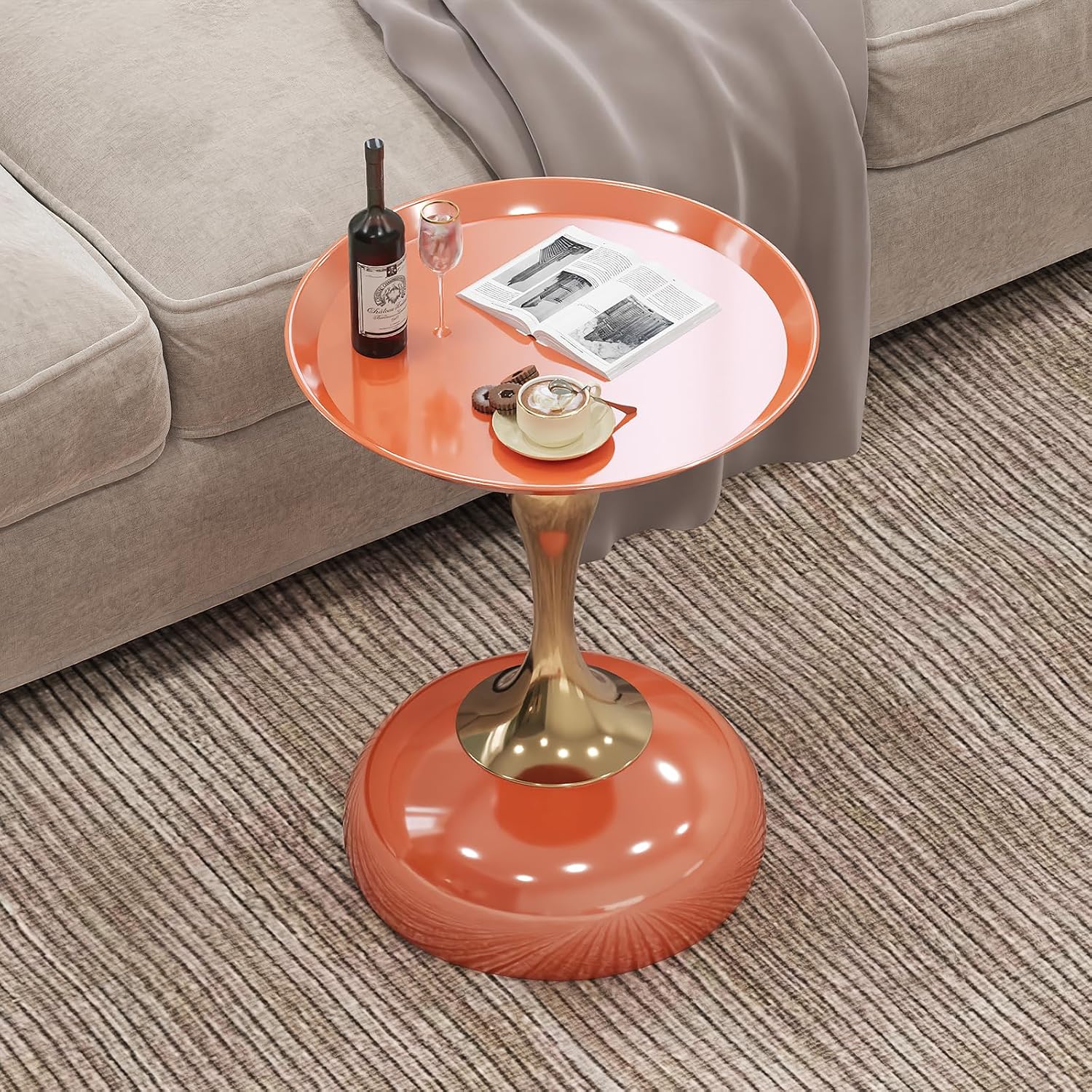 2-Pack Hermes Orange Sleek Hourglass Side Table - Glossy Finish & Metallic Accent | Contemporary End Table for Living Room & Home Decor Spaces