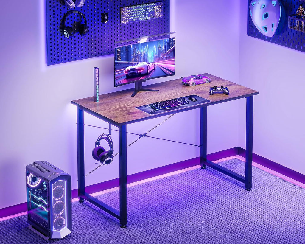 Casaottima 40 Inch Small Computer Desk for Home Office, Study Writing Table for Small Spaces, Simple Modern Desk with Headphone Hooks, Vintage