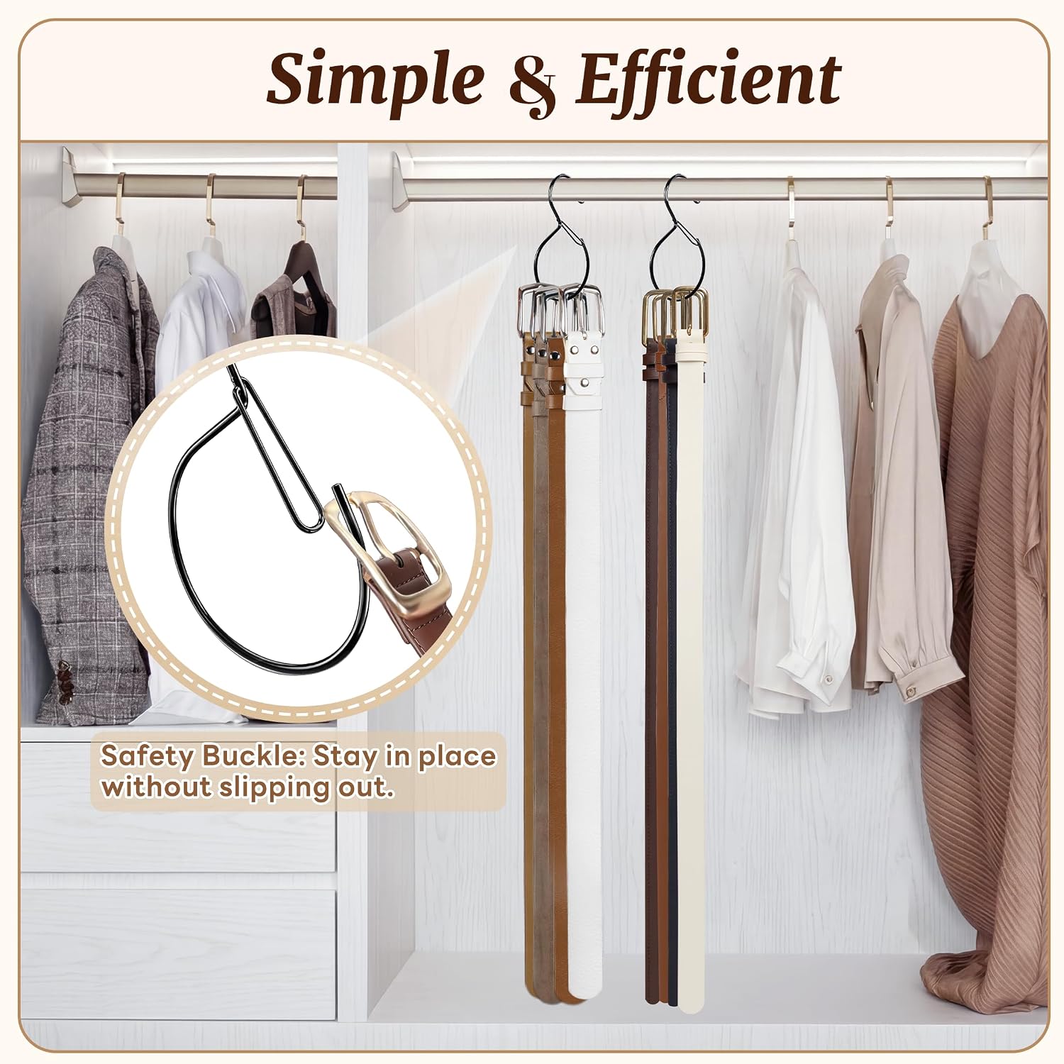 MEILIDY Metal Belt Hanger with Safety Buckle for Closet, Black, 2 Pcs | Compact Belt Rack, Easy to Hang, Fits for Belts, Ties, Jeans, Scarves, Hats, Purses, Jewelries, Cords, Carabiners