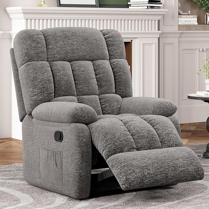 Recliner Chair with Side Pockets, Living Room Power Reclining Lounge Chair for Adults, Small Spaces Comfy Sofa with Theater Seating for Bedroom, Gray