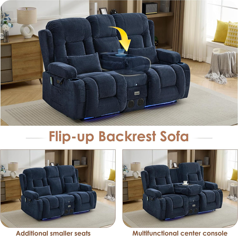TUNYI Wall Hugger Power Loveseat Recliner - RV Reclining Loveseat with Consol...