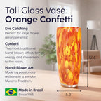 Murano Style Glass Vase Hand Blown Orange Confetti Effect Home Decor AD3 | Hand Blown Glass Vase, Decorative Table Centerpiece for Flowers - A Unique Gift for Christmas, Mother's Day, Valentine's Day