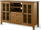 SIMPLIHOME Artisan TV Stand - 53 inch Wide Solid Wood Tall Media Console in Honey Brown, Contemporary Entertainment Center for Living Room for TVs up to 60 Inches with Drawers and Cable Management
