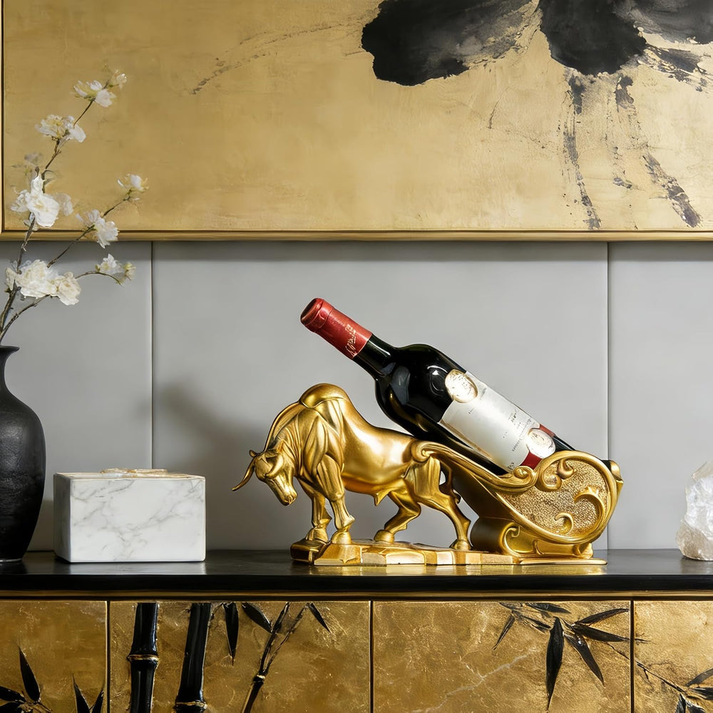 XINXUAN Gold Bull Pantry Organizers and Storage, Wall Street Figurine | Wine ...
