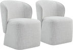 Upholstered Dining Chair with Casters No Assembly Linen DeskChair Wingback Single Sofa for Kitchen Diningroom Bedroom Readingroom,2 PCS,Light Grey