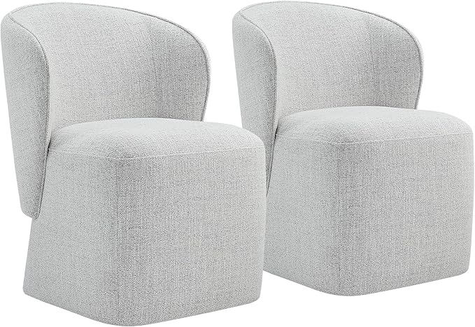 Upholstered Dining Chair with Casters No Assembly Linen DeskChair Wingback Single Sofa for Kitchen Diningroom Bedroom Readingroom,2 PCS,Light Grey