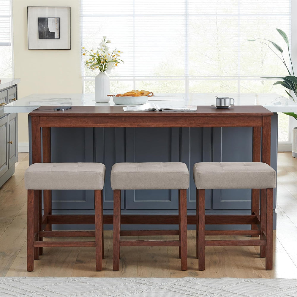 Merax 59 Inch Industrial Bar Table Set with Power Outlet & 3 Stools, Kitc...